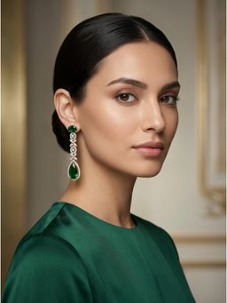 Adwitiya - Elegant Green Pear-Drop Dangle Earrings