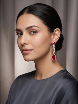Adwitiya - Elegant Ruby and Diamond Drop Earrings