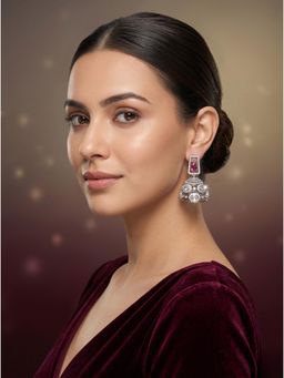 Adwitiya - Elegant Ruby-Colored Stone Jhumka Earrings