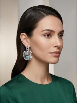 Adwitiya - Green Stone Apple-Shaped Statement Earrings
