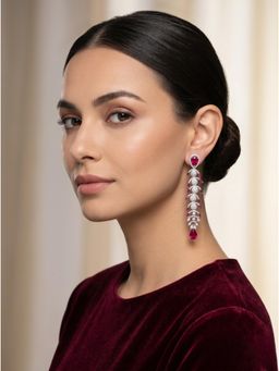 Adwitiya - Ruby-Colored Pear-Drop Dangle Earrings
