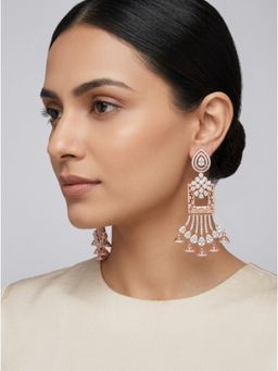 Adwitiya - Rose Gold Tiered Floral Jhumka Earrings