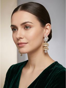 Adwitiya - Gold-Plated Crystal Leaf Jhumka Earrings