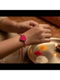 Priaansha Creations - Pink Heart Beaded Thread Rakhi for Raksha Bandhan