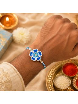 Priaansha Creations - Blue Floral Pearl Thread Rakhi for Raksha Bandhan