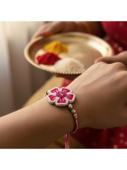 Priaansha Creations - Pink Floral Pearl Thread Rakhi for Raksha Bandhan