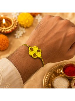 Priaansha Creations - Yellow Floral Beaded Thread Rakhi for Raksha Bandhan