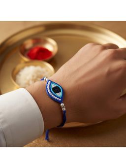 Priaansha Creations - Blue Round Evil Eye Thread Rakhi for Raksha Bandhan