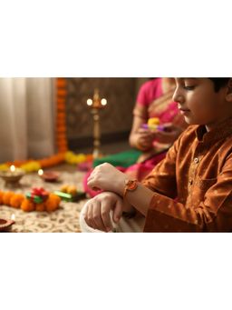 Priaansha Creations - White Orange Evil Eye Thread Rakhi for Raksha Bandhan