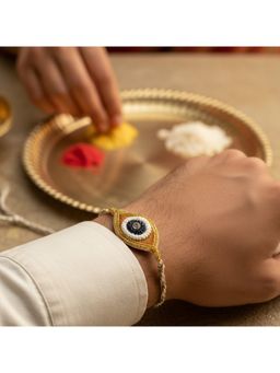 Priaansha Creations - Gold Brown Evil Eye Beaded Thread Rakhi for Raksha Bandhan