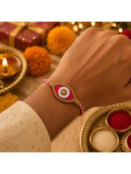 Priaansha Creations - Pink Evil Eye Beaded Thread Rakhi for Raksha Bandhan