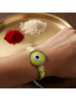 Priaansha Creations - Lime Green Evil Eye Beaded Thread Rakhi for Raksha Bandhan
