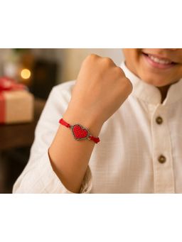 Priaansha Creations - Red Heart Beaded Thread Rakhi for Raksha Bandhan