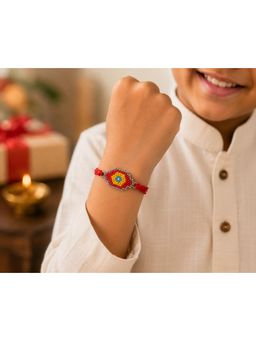 Priaansha Creations - Red Oval Beaded Thread Rakhi for Raksha Bandhan