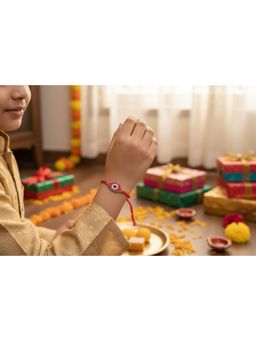 Priaansha Creations - Red Evil Eye Beaded Thread Rakhi for Raksha Bandhan