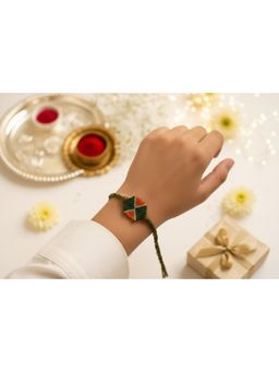 Priaansha Creations - Olive Green Geometric Beaded Thread Rakhi for Raksha Bandhan