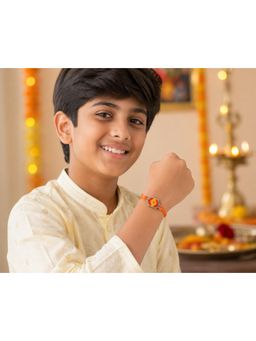 Priaansha Creations - Orange Oval Beaded Thread Rakhi for Raksha Bandhan