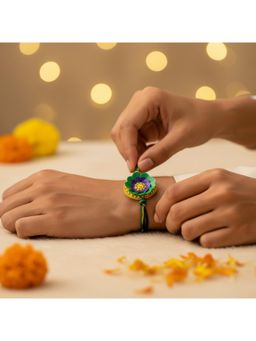 Priaansha Creations - Green Purple Floral Beaded Thread Rakhi for Raksha Bandhan