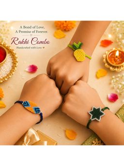 Priaansha Creations - Pack of 3 Assorted Beaded Thread Rakhis for Raksha Bandhan