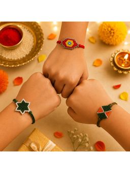 Priaansha Creations - Pack of 3 Beaded Thread Rakhis for Raksha Bandhan