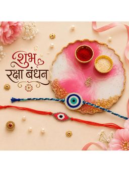 Priaansha Creations - Pack of 2 Evil Eye Beaded Thread Rakhis for Raksha Bandhan