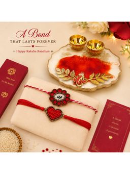 Priaansha Creations - Pack of 2 Heart Floral Beaded Thread Rakhis for Raksha Bandhan