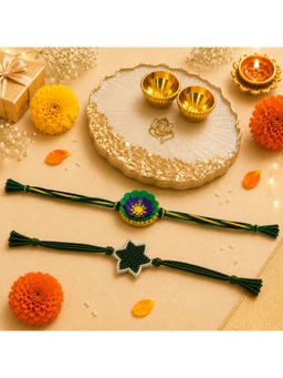 Priaansha Creations - Pack of 2 Floral Star Beaded Thread Rakhis for Raksha Bandhan