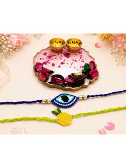 Priaansha Creations - Pack of 2 Evil Eye Pineapple Kids Thread Rakhis for Raksha Bandhan
