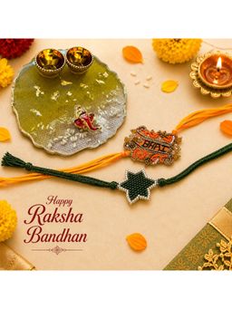 Priaansha Creations - Pack of 2 Bhai Star Beaded Thread Rakhis for Raksha Bandhan