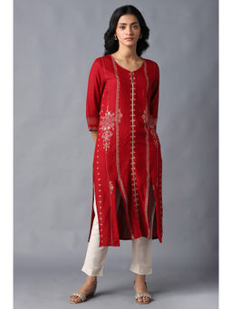 W - Red Floral Kurta