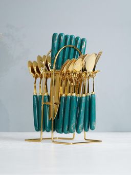 The Golden Theory - Teal & Gold Stainless Steel Cutlery Set of 24