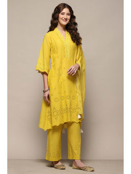 Biba - Women Cotton Dyed Kurta With Pant & Dupatta (Set of 3)