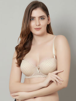 PrettyCat - Beautiful Polka Print Lighty Padded T-Shirt Bra - Beige