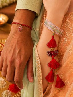 Digital Dress Room - Red Hd Amsa Rakhi Mirror Tassel Lumba