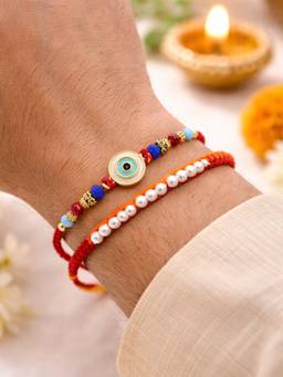 Digital Dress Room - Multi-Color Evil Eye Pearl Rakhis (Pack of 2)