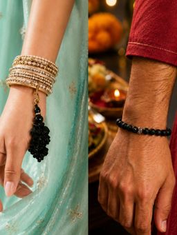 Digital Dress Room - Black Buddha Charm Bead Breaclate Rakhi and Lumba