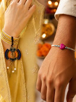 Digital Dress Room - Multi-Color Owl Heart Latkan Rakhi and Lumba