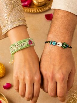 Digital Dress Room - Shell Floral Rakhi and Pastel Pearl Beads Lumba