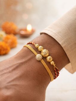 Digital Dress Room - White Stone Gold Beaded Rakhis (Pack of 2)