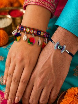 Digital Dress Room - Multi-Color Ad Bow Evil Eye Rakhi and Mirror Pom-Pom Lumba