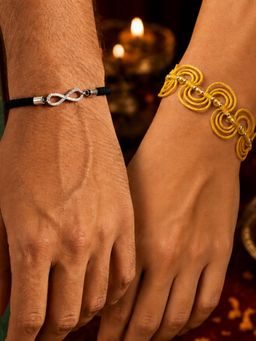 Digital Dress Room - Yellow Beaded and White Stone Infinity Bhaiya Bhabhi Rakhis (Pack of 2)