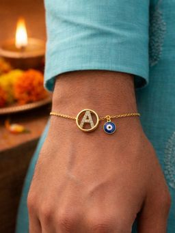 Digital Dress Room - A Letter Evil Eye Stone Bracelet Rakhi