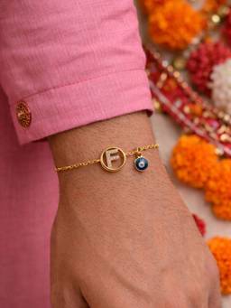Digital Dress Room - F Letter Evil Eye Stone Bracelet Rakhi