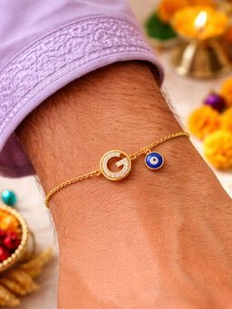 Digital Dress Room - G Letter Evil Eye Stone Bracelet Rakhi