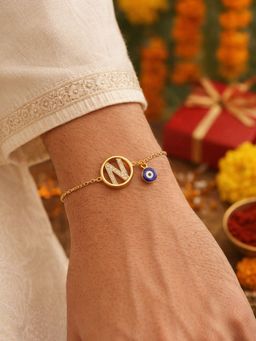 Digital Dress Room - N Letter Evil Eye Stone Bracelet Rakhi