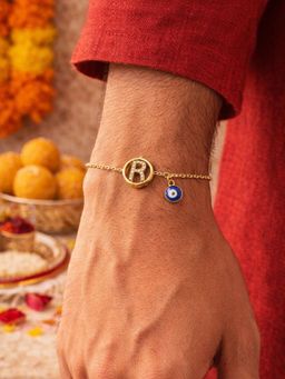 Digital Dress Room - R Letter Evil Eye Stone Bracelet Rakhi