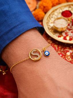 Digital Dress Room - S Letter Evil Eye Stone Bracelet Rakhi