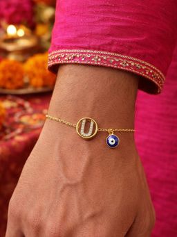 Digital Dress Room - U Letter Evil Eye Stone Bracelet Rakhi