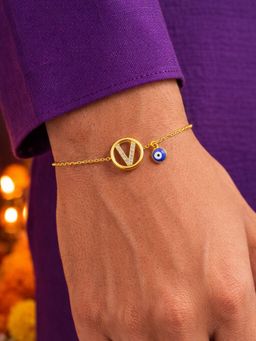 Digital Dress Room - V Letter Evil Eye Stone Bracelet Rakhi