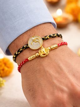 Digital Dress Room - Ganesha Om Stone Studded Thread Rakhis (Pack of 2)